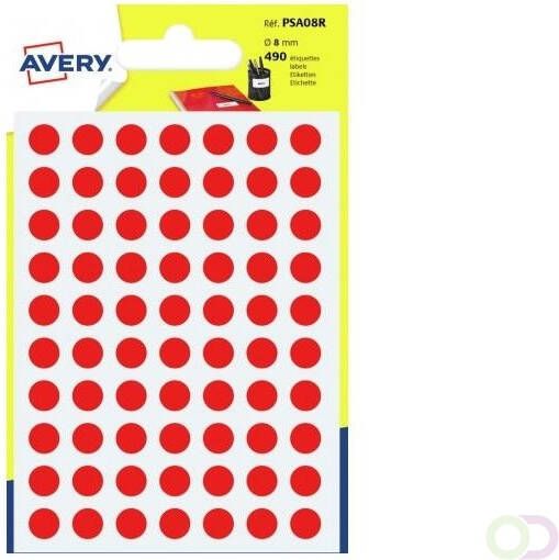 Avery PSA08R ronde markeringsetiketten diameter 8 mm blister van 490 stuks rood